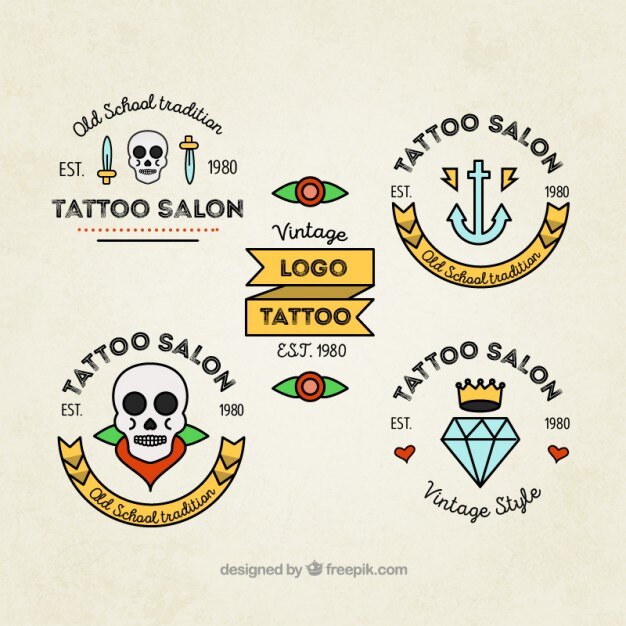 Set de modernos tatuajes en estilo l ineal 