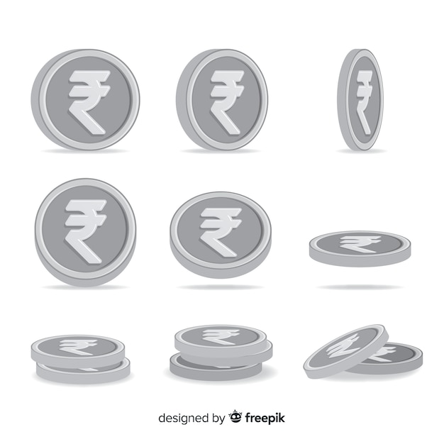 Set de monedas de rupias indias en diferentes posiciones