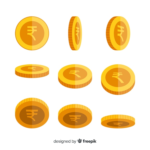 Set de monedas de rupias indias en diferentes posiciones