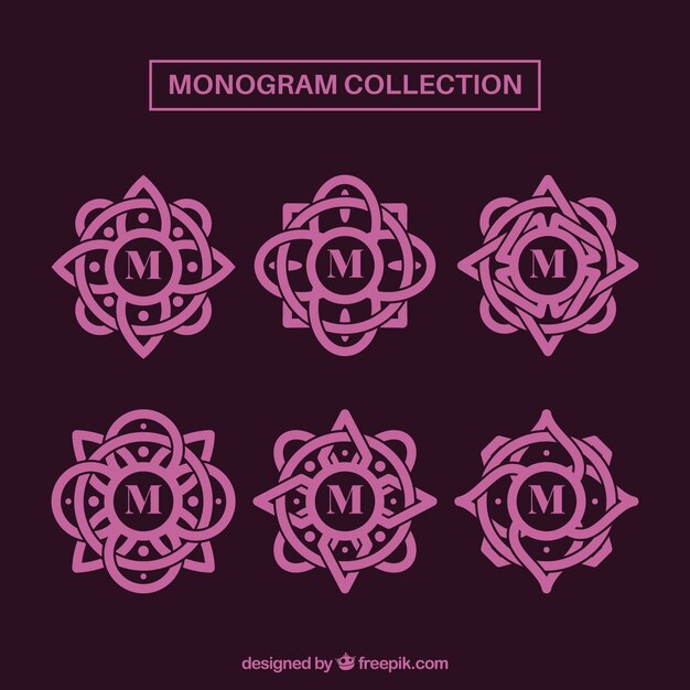Set de monogramas decorativos de color rosa