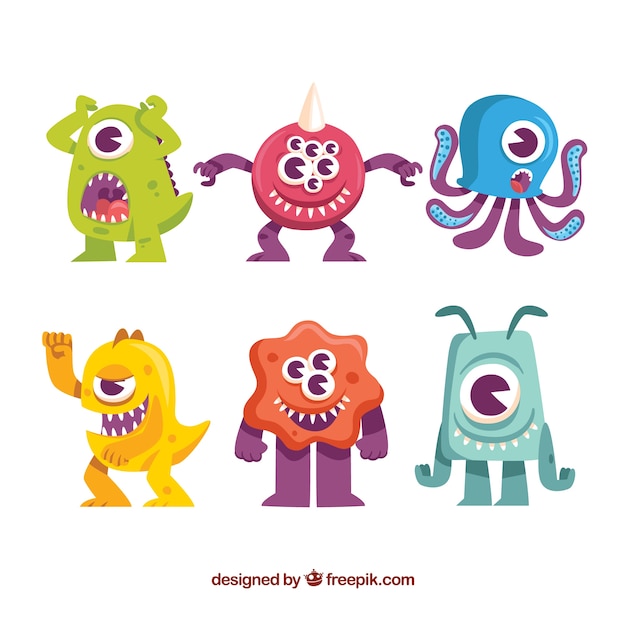 Vector gratuito set de monstruos coloridos