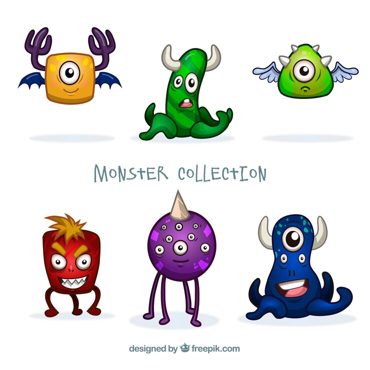 Vector gratuito set de monstruos graciosos en estilo hecho a mano