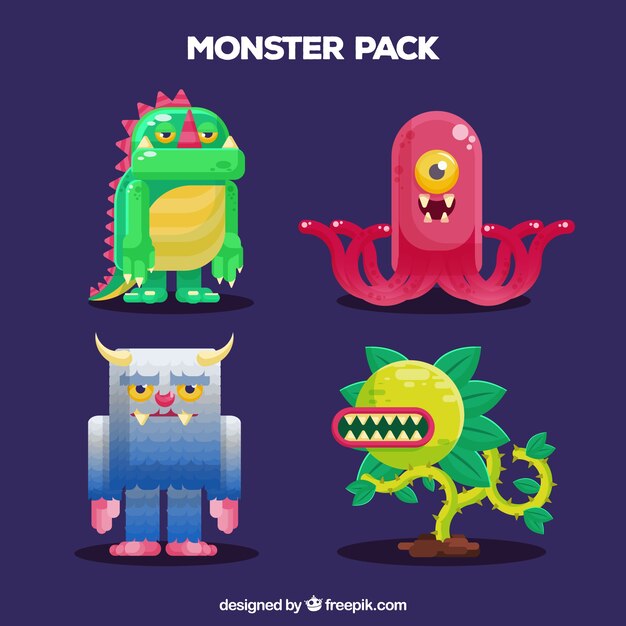 Set de monstruos graciosos en estilo plano