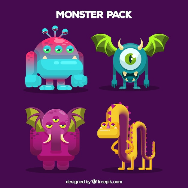 Set de monstruos graciosos en estilo plano