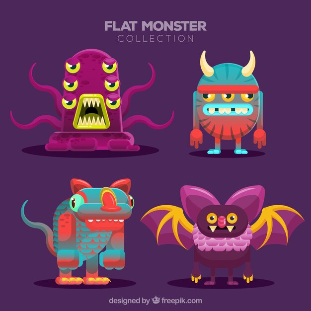 Set de monstruos graciosos en estilo plano