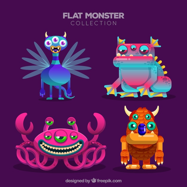 Set de monstruos graciosos en estilo plano