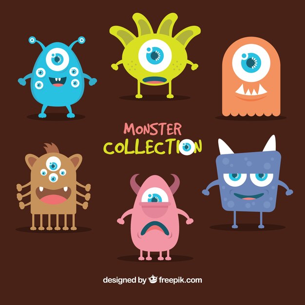 Set de monstruos graciosos en estilo plano