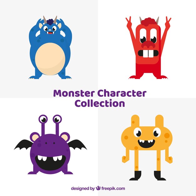 Set de monstruos graciosos en estilo plano