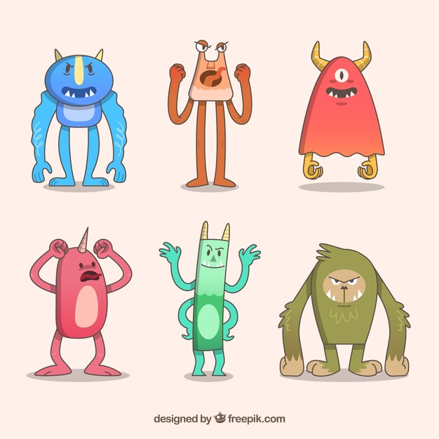 Set de monstruos graciosos en estilo plano