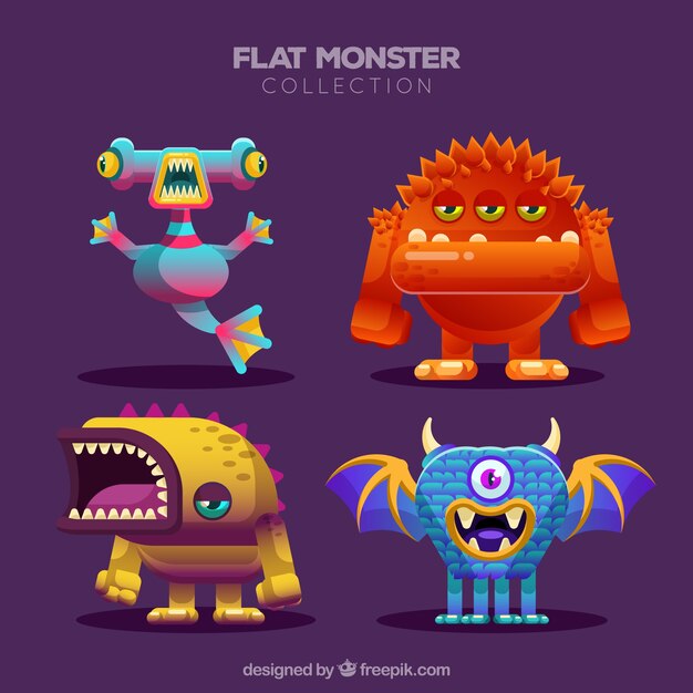 Set de monstruos graciosos en estilo plano