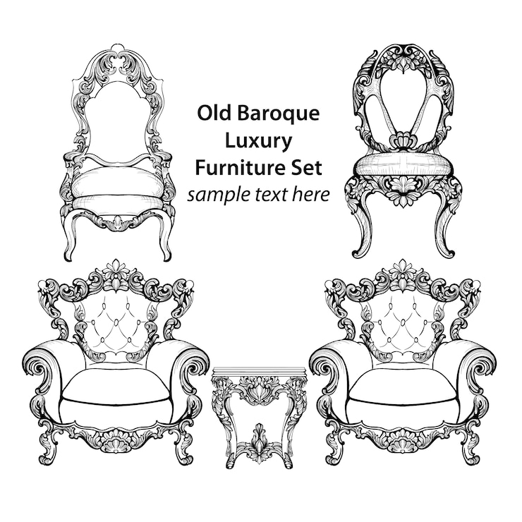 Vector gratuito set de muebles lujosos y barrócos