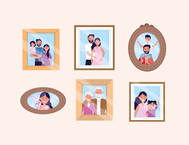 Set mujer y hombre con fotos de hija e hijo