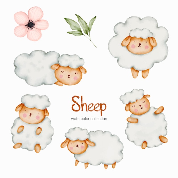 Vector gratuito set muñeca oveja acuarela