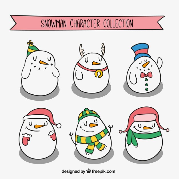 Set de muñecos de nieve dibujados a mano con accesorios 