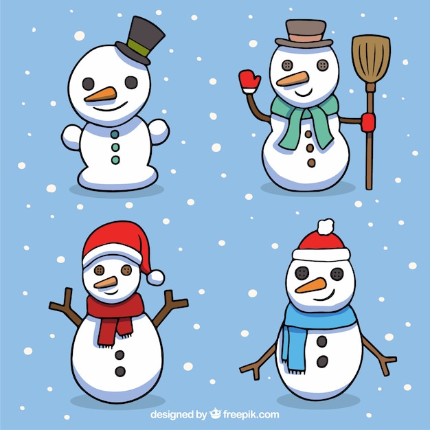 Set de muñecos de nieve dibujados a mano 