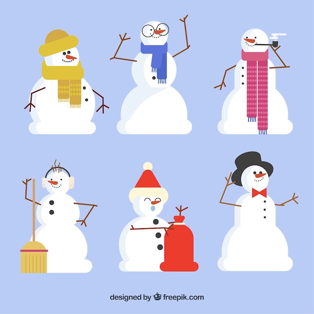 Set de muñecos de nieve en diseño plano 