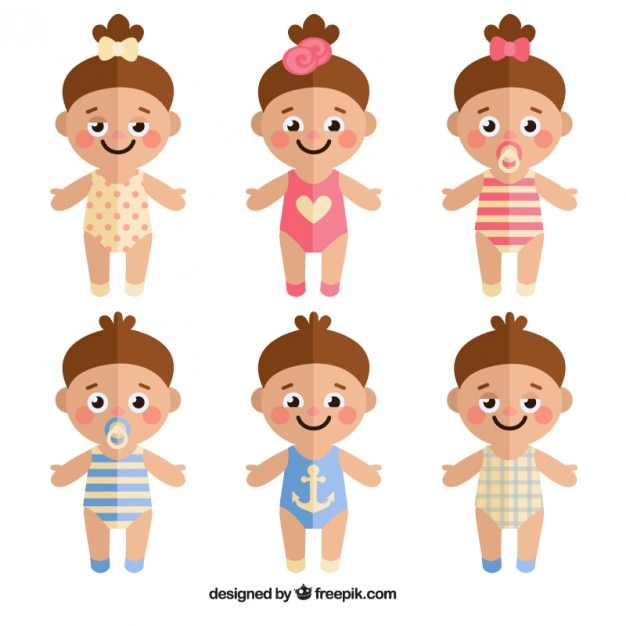 Vector gratuito set de niños adorables en diseño plano