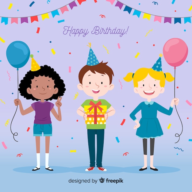 Vector gratuito set de niños de cumpleaños