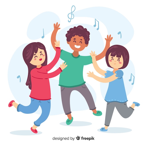 Set niños dibujada a mano bailando