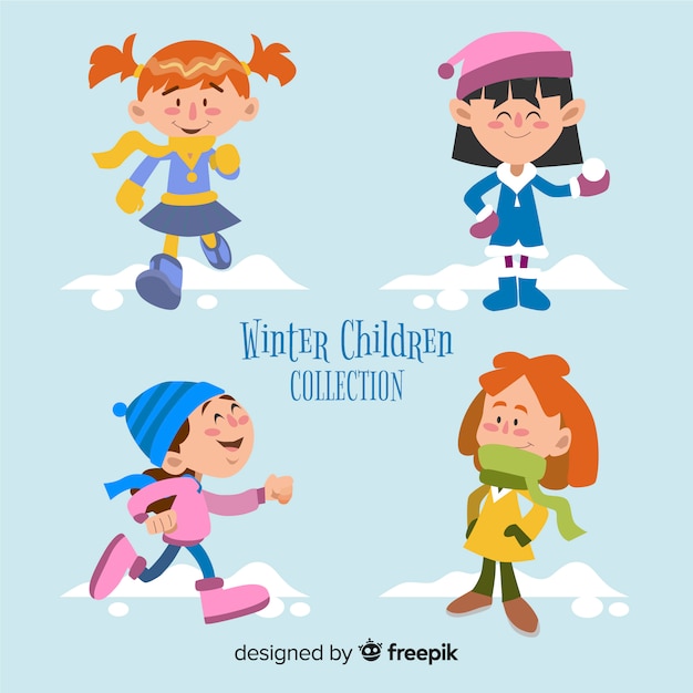 Vector gratuito set de niños en invierno