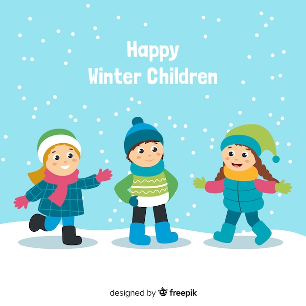 Vector gratuito set de niños en invierno