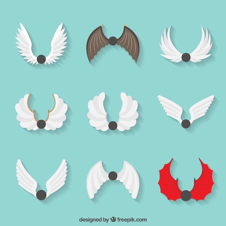 Vector gratuito set de nueve alas con diferentes tipos de diseños