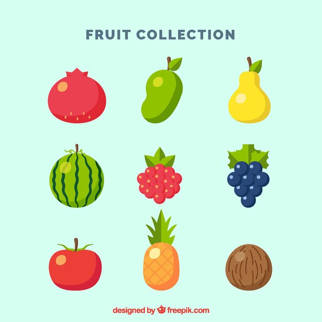 Set de nueve piezas de fruta planas
