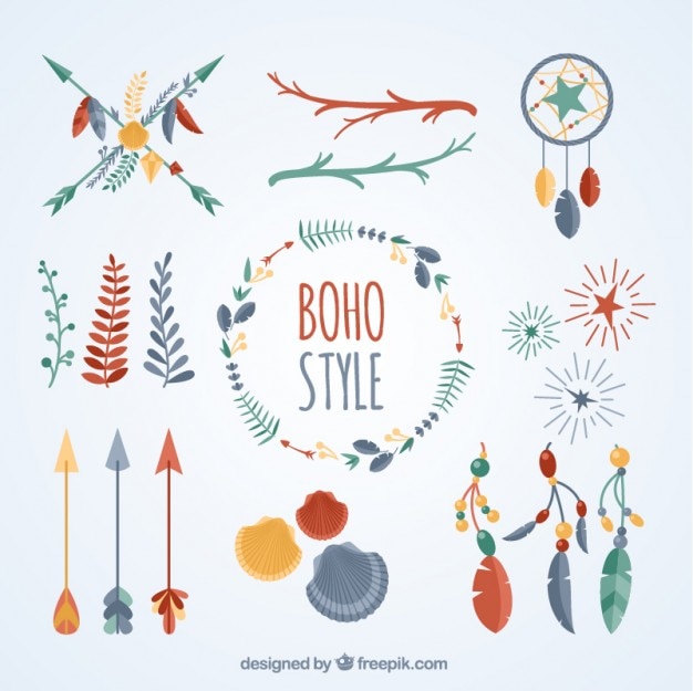 Vector gratuito set de objetos boho de colores