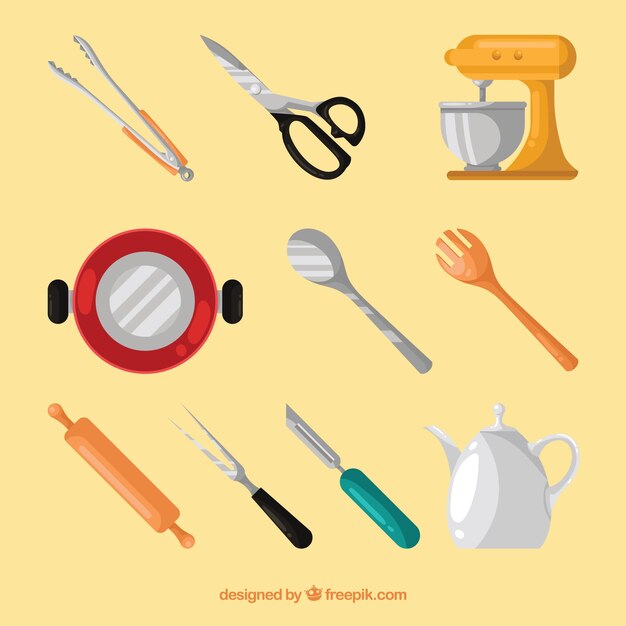 Set con objetos de cocinero planos