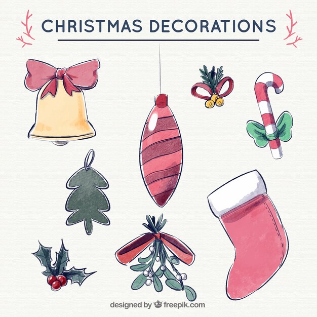 Set de objetos de decoración navideña dibujados a mano