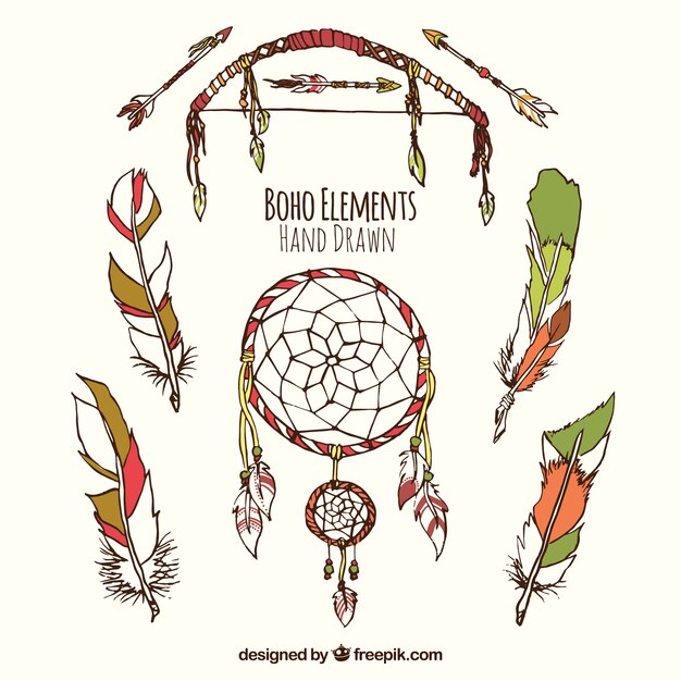 Set de objetos étnicos dibujados a mano