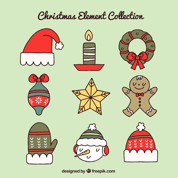 Set de objetos navideños dibujados a mano para decoración