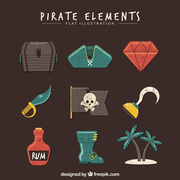 Set de objetos pirata en estilo vintage
