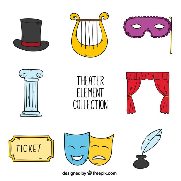 Set de objetos de teatro dibujados a mano 