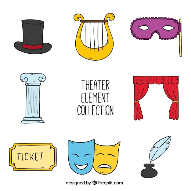 Set de objetos de teatro dibujados a mano 