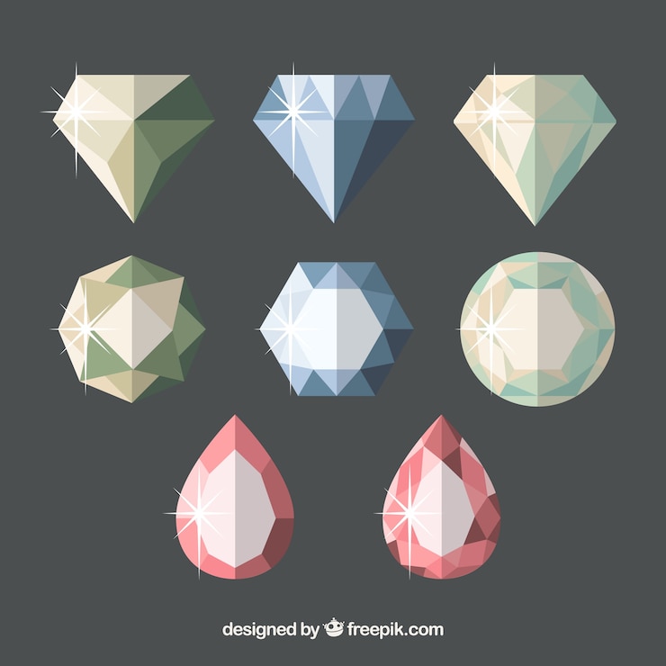 Vector gratuito set de ocho piedras preciosas en diseño plano