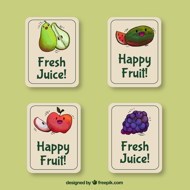 Vector gratuito set of four stickers with watercolor fruits