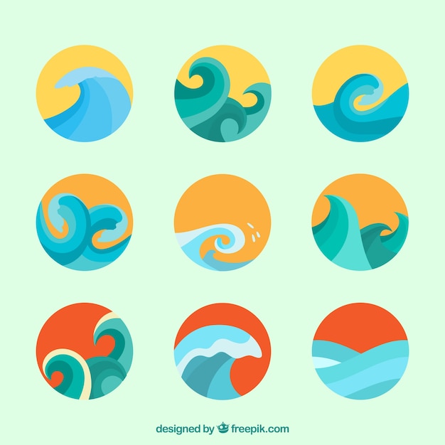 Set de olas en diseño plano