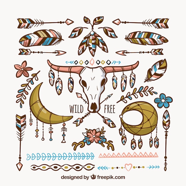 Vector gratuito set de ornamentos boho