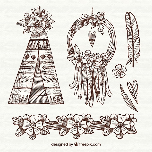 Vector gratuito set de ornamentos boho