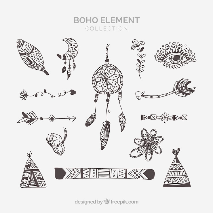 Vector gratuito set de ornamentos boho
