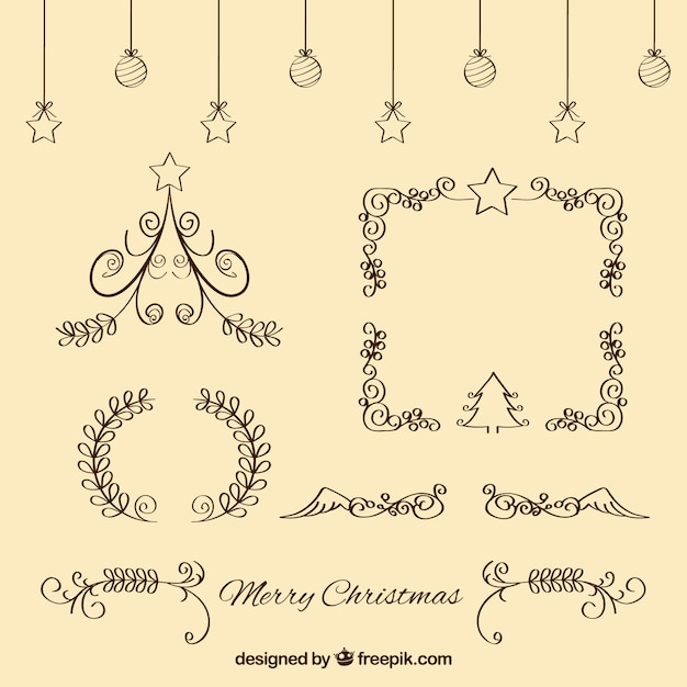 Set de ornamentos caligráficos de navidad 