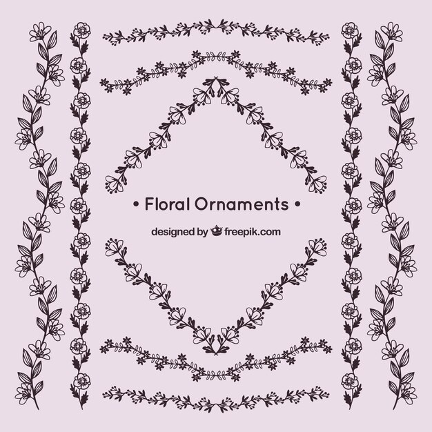 Set de ornamentos florales en estilo hecho a mano