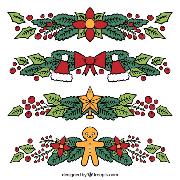Set de ornamentos florales navideños dibujados a mano