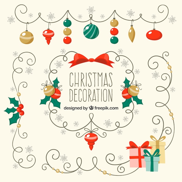 Set de ornamentos vintage de navidad dibujados a mano