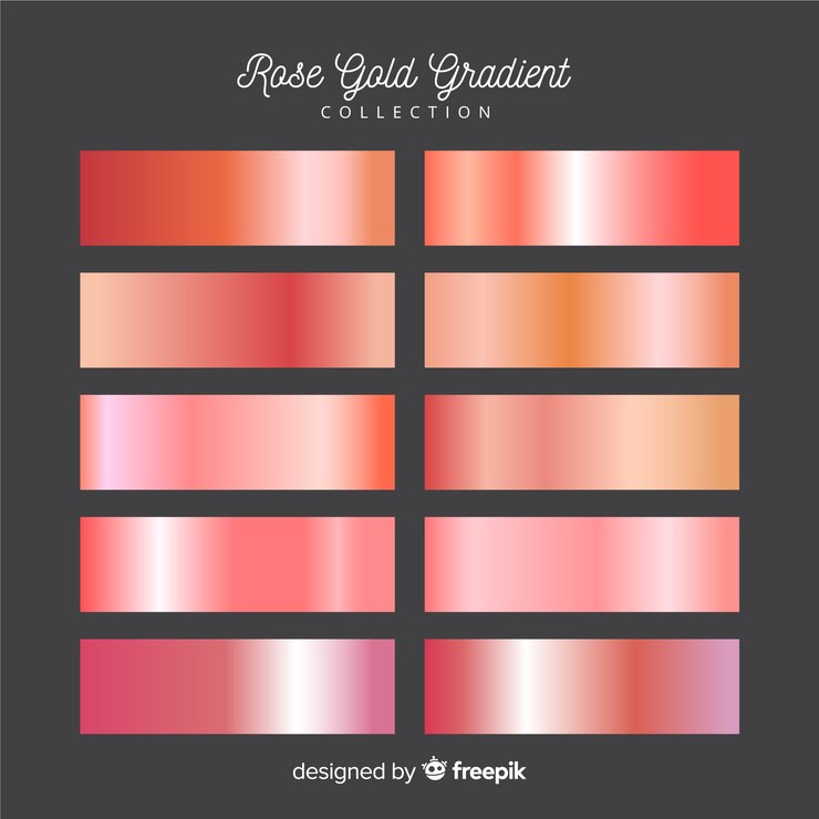 Vector gratuito set oro rosa degradado textura metálica