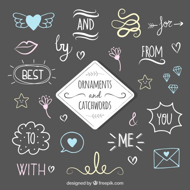 Vector gratuito set de palabras claves con dibujos