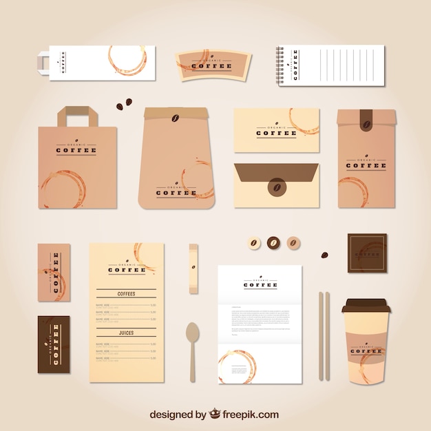 Vector gratuito set de papelería de cafetería en diseño vintage