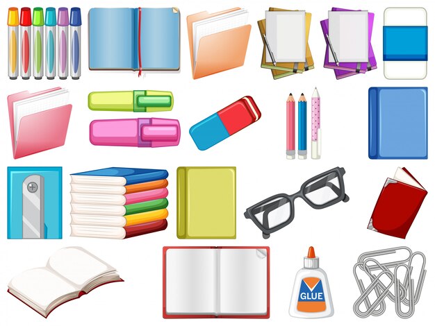 Set de papelería y libros.