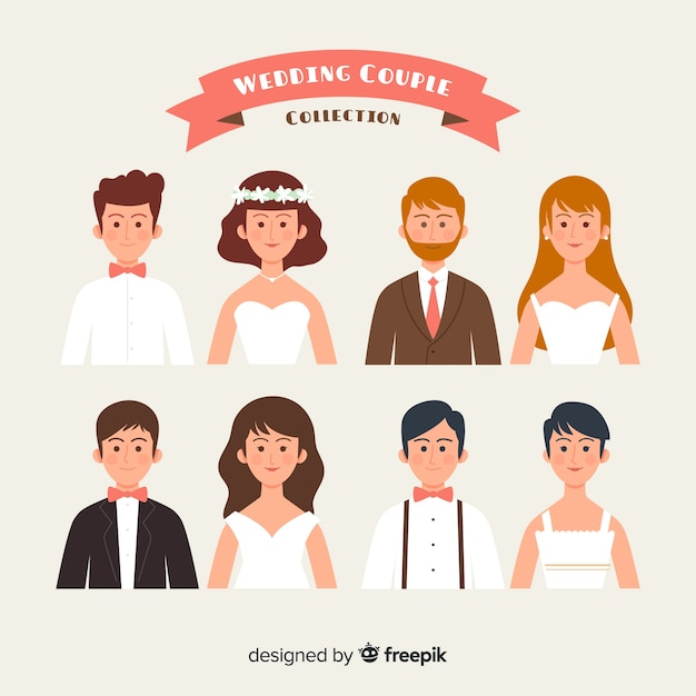 Vector gratuito set de pareja de novios